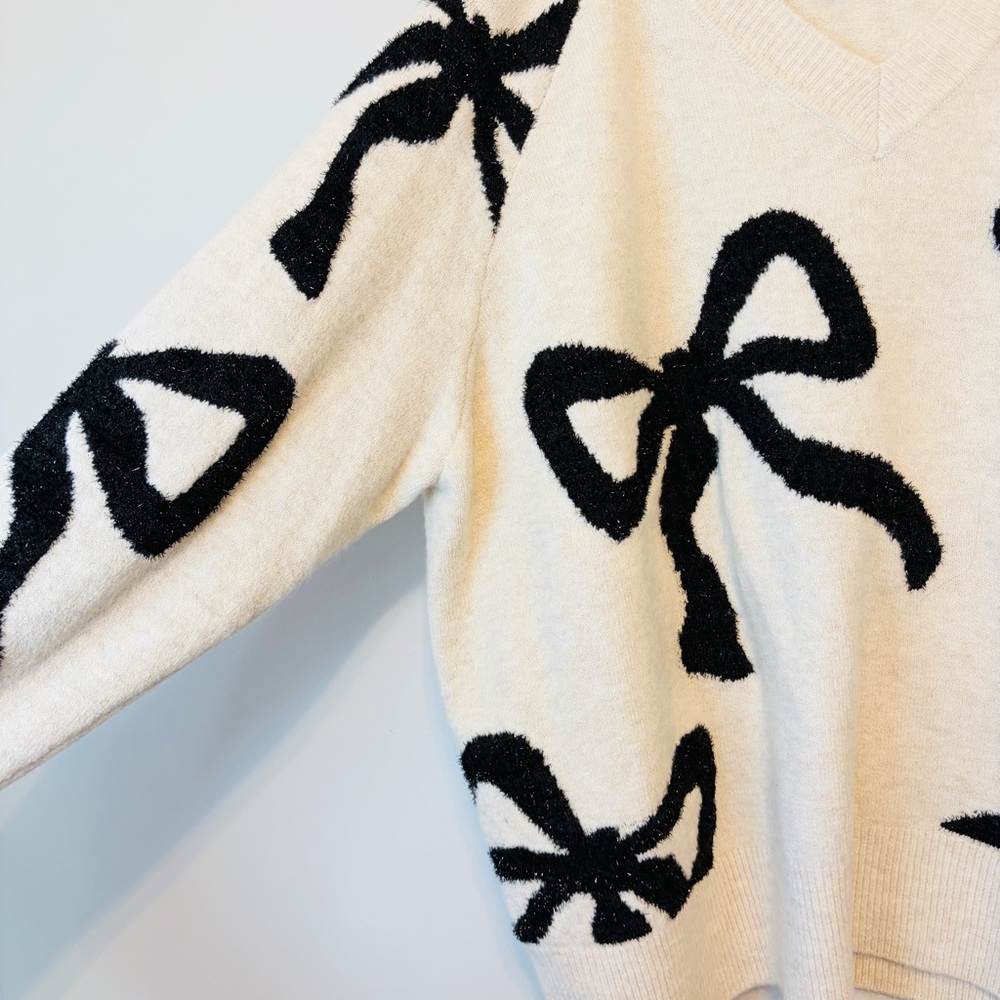 Express Cream Knit Sweater with sparkle black bow details - Picture 2 of 8